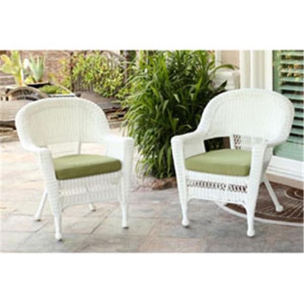 Jeco Jeco W00206-C-2-FS029-CS White Wicker Chair with Green Cushion - Set of 2 W00206-C_2-FS029-CS - main